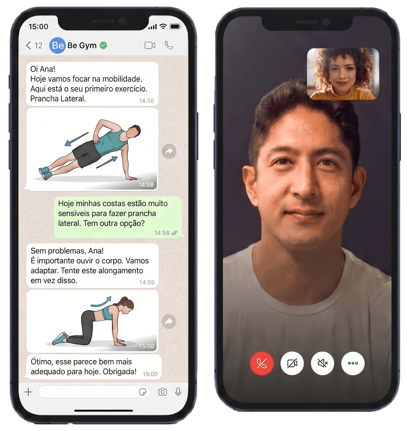 Demonstração da plataforma BeGym no WhatsApp e acompanhamento profissional